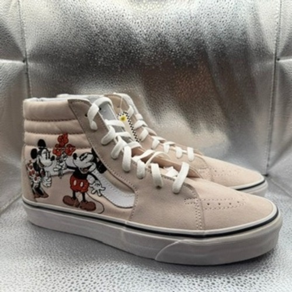 Size 9.5 Vans Sk8-Hi Sneakers Mens Pink New Disney Mickey Minnie Mouse Floral